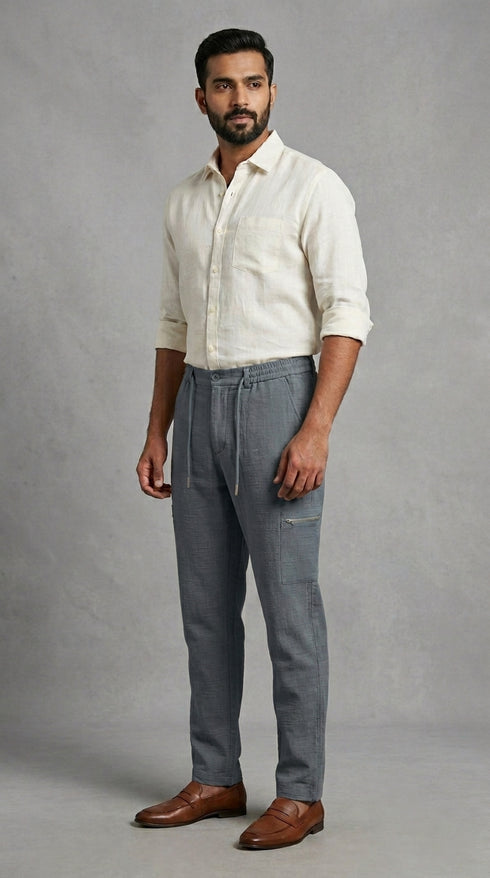 Stretchable Linen Pants- Slate Gray