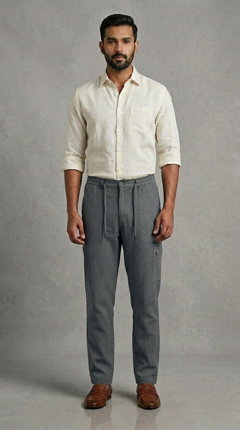 Stretchable Linen Pants- Slate Gray