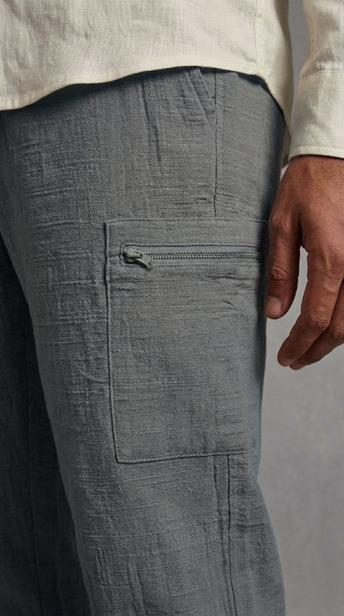 Stretchable Linen Pants- Slate Gray
