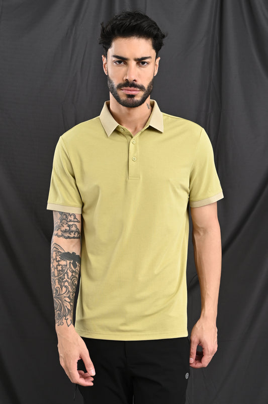 Honeycomb Texture Polo In Soft Ochre