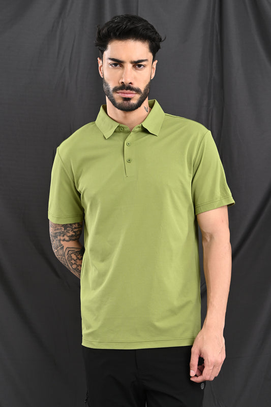 Laser Cut Microdot Polo In Olive Green