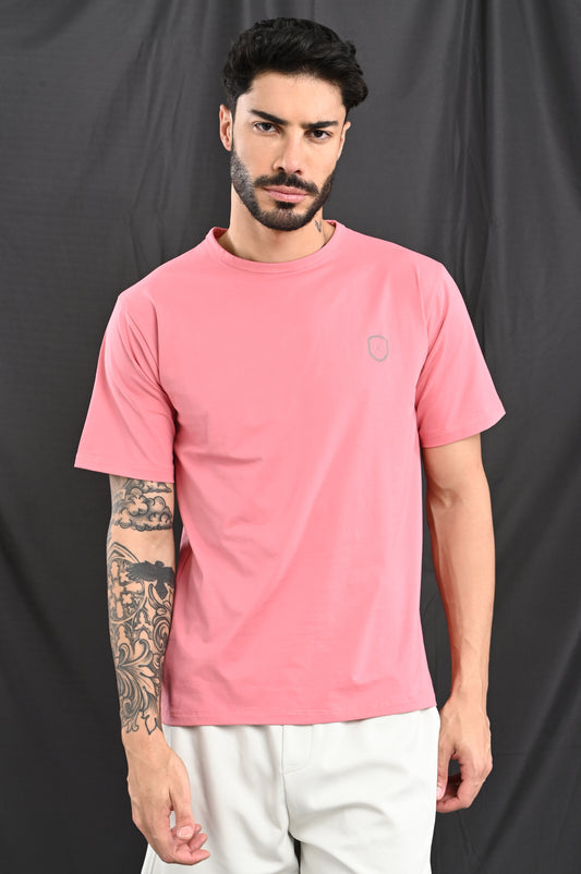 Mercerized Cotton Slim Fit Tee In Salmon Pink