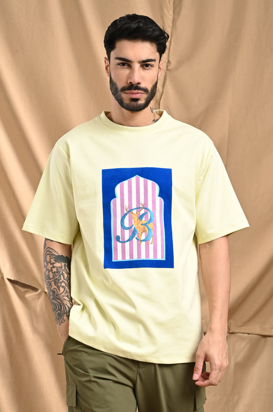 Oversized Mercerized Graphic Tee In Soft Lemon