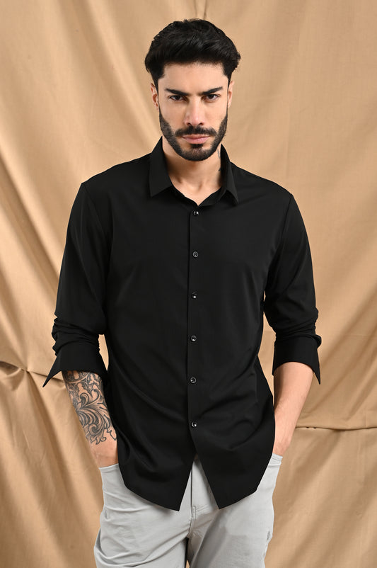 Stitchless Textured Stripe Shirt In Black