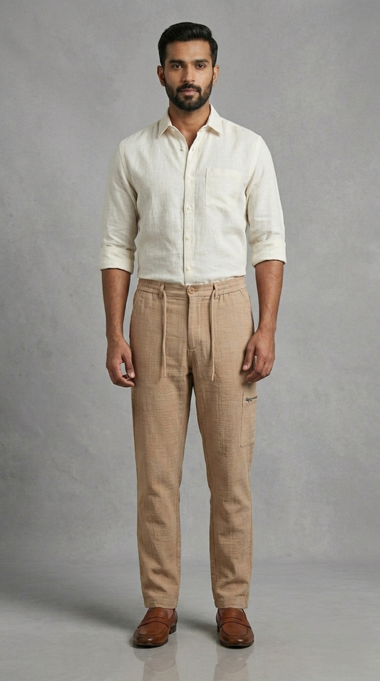 Stretchable Linen Pants- Tan