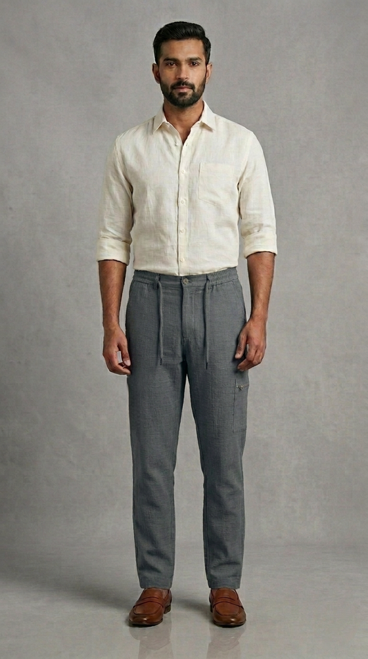 Stretchable Linen Pants- Slate Gray